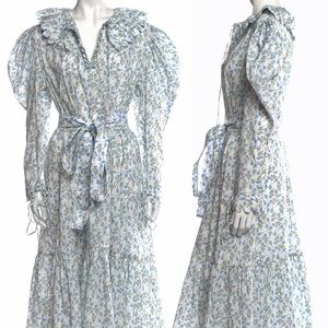 Horror vacui elena puff sleeve floral midi dress